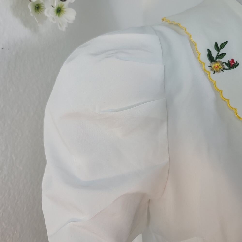BELLE POQUE Vintage White Peter Pan Embroidered Blouse Puff Sleeve Elegant Retro - Picture 6 of 16